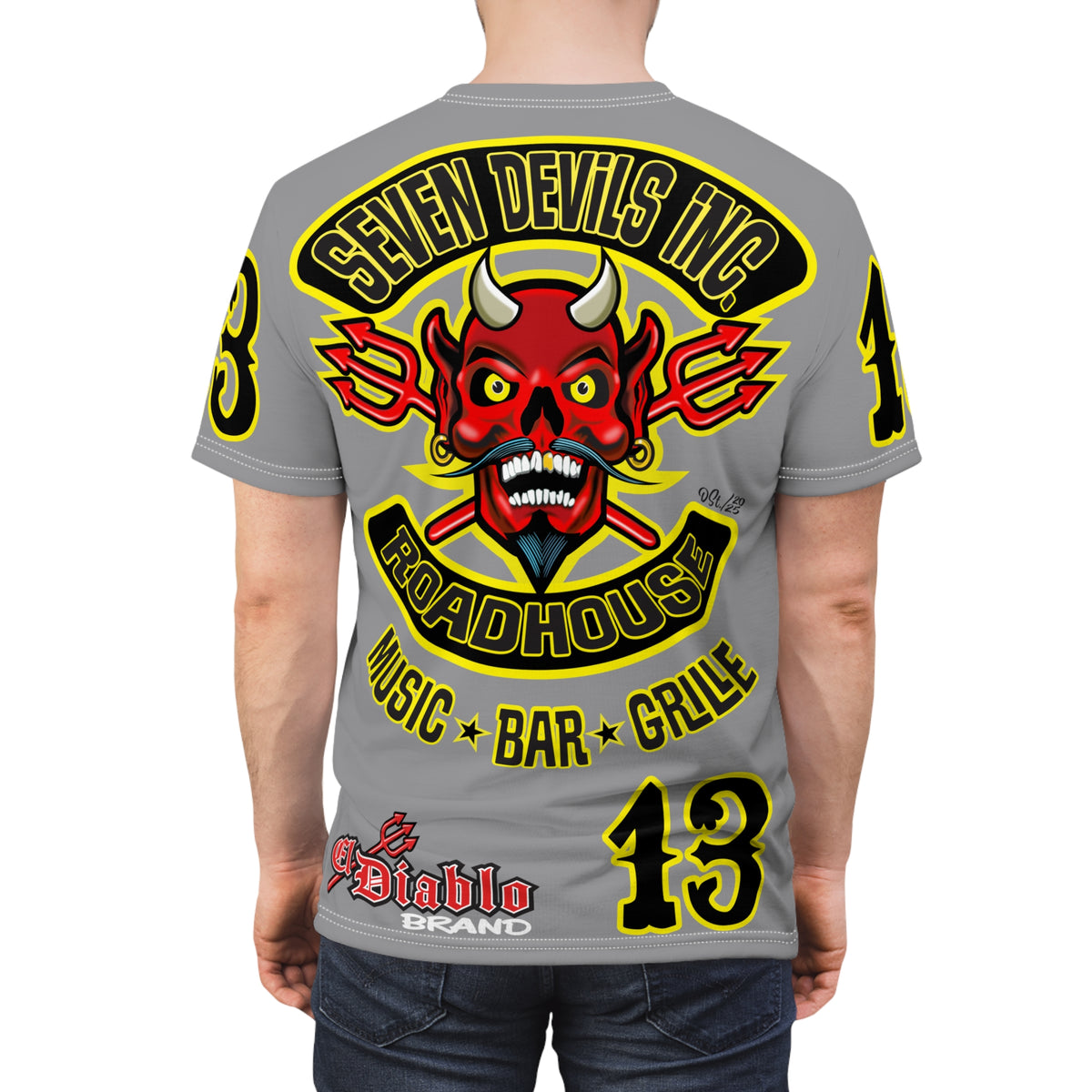 Seven Devils Inc. Roadhouse Black on Black Super Tee — Extreme Edgy Graphics - Bad Attitude Custom Biker Riding Gear