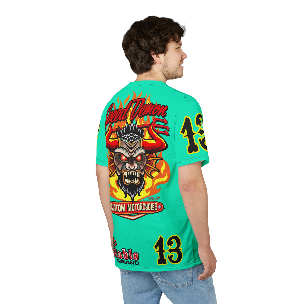 Speed Demon Customs Teal HiViZ Super Tee — Extreme Edgy Graphics - Bad Attitude Custom Biker Riding Gear
