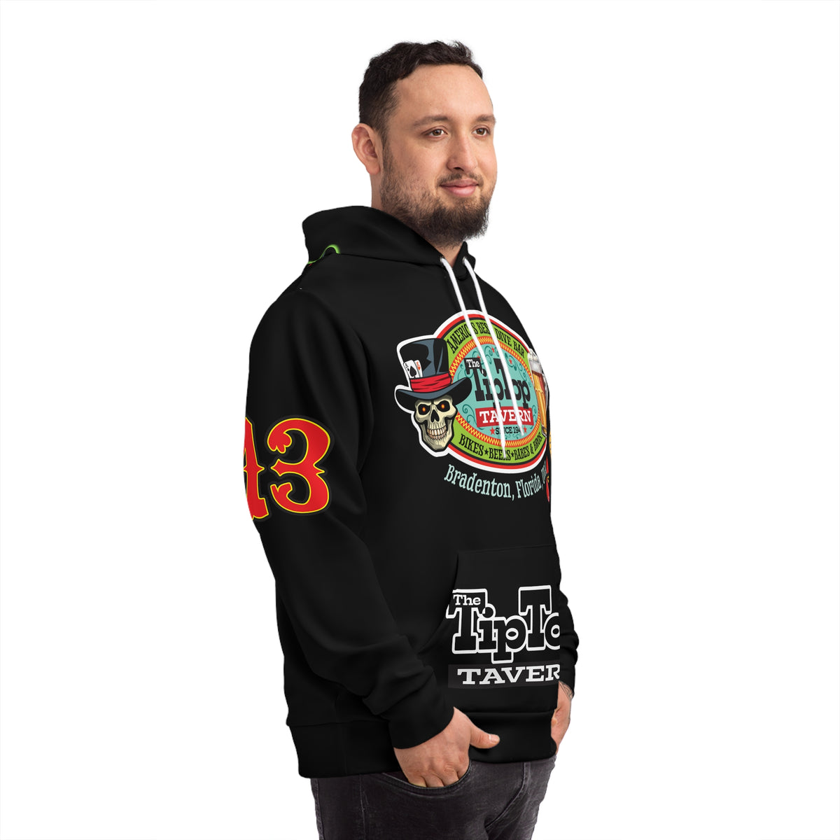 HoodZ  TipTop Tavern Graphic Hoodie, Skulls, Bar Apparel, Gift for Beer Lovers, Dive Bar Treasure
