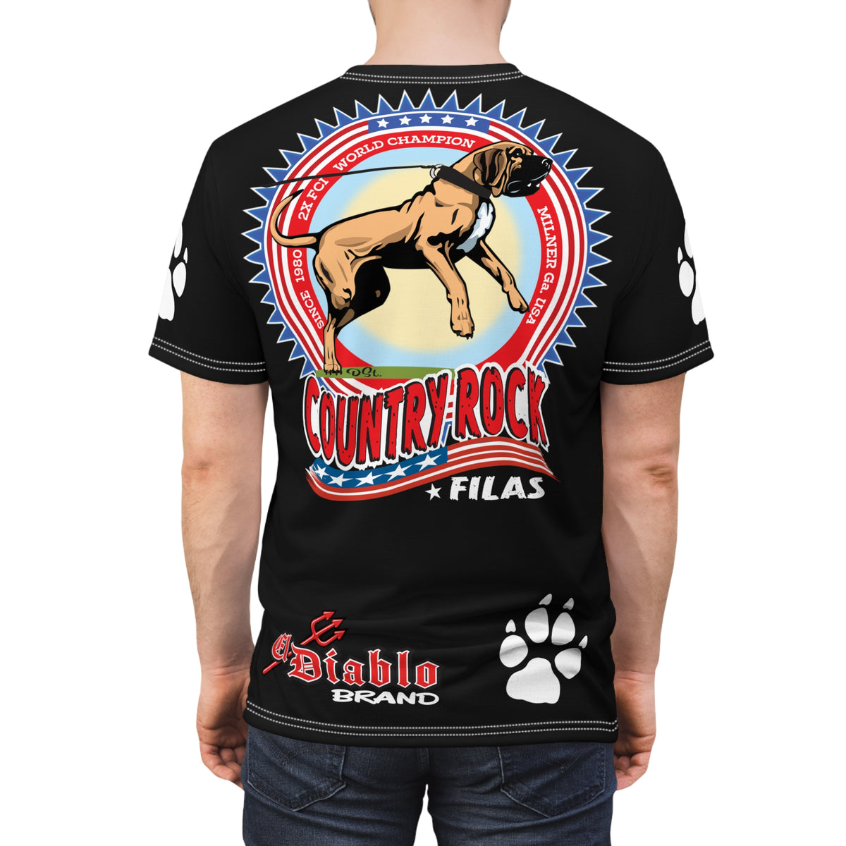 Country Rock Dog Graphic Super Tee — El Diablo Brand Paw Print T-Shirt