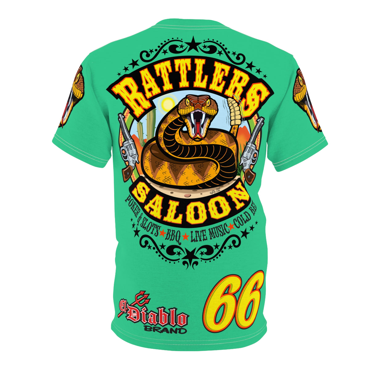 Rattlers Saloon Snake Logo Tee — Vintage Biker 66 Graphic Shirt
