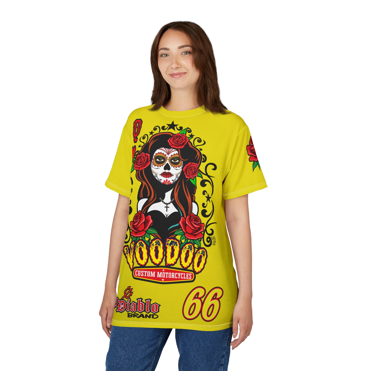 VERY Special HIVIZ Voodoo Custom Motorcycles Tee — Queen of Hearts Graphics - Super Riding Tee