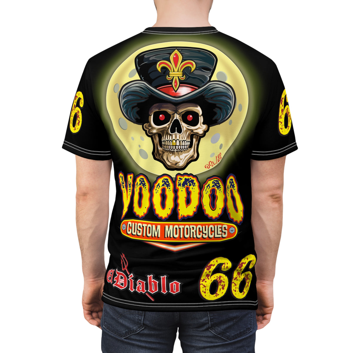 Voodoo Custom Motorcycles Black Magic HiViz Tee, Edgy Graphic Biker Shirt