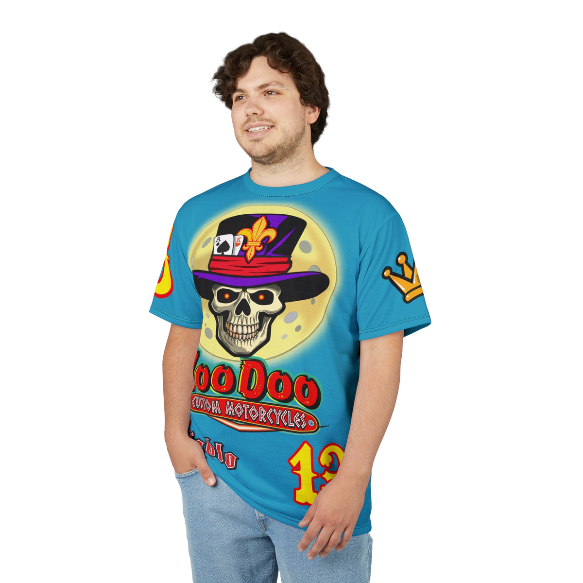 VooDoo Custom Motorcycles Electric Blue HiViz Unisex Graphic Biker Tee