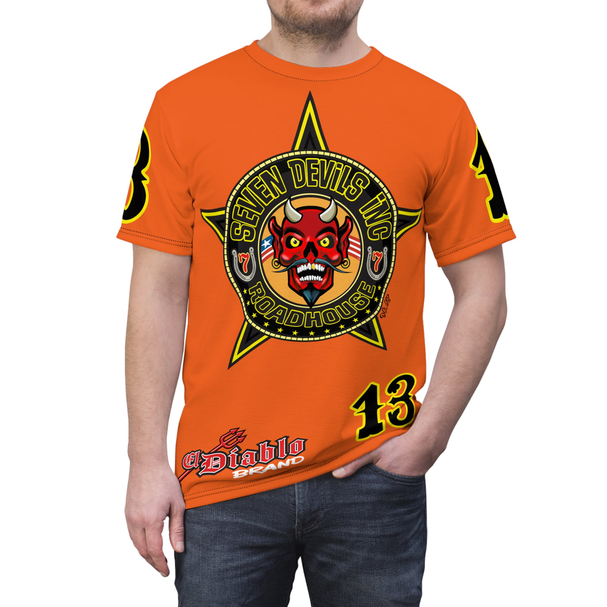Seven Devils Inc. Roadhouse Black on Black Super Tee — Extreme Edgy Graphics - Bad Attitude Custom Biker Riding Gear