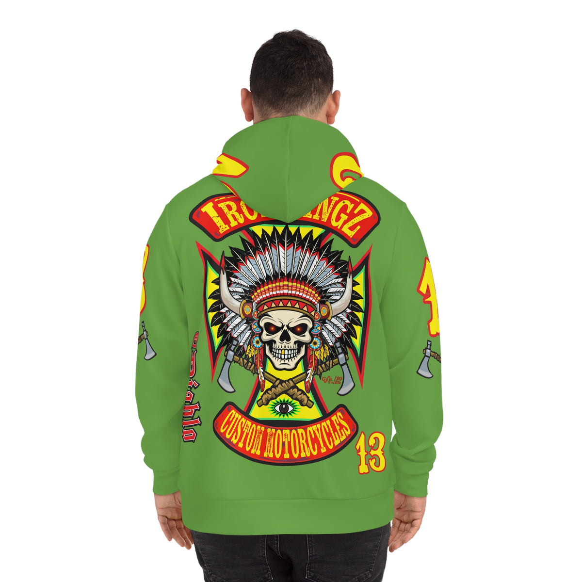 HoodZ Iron WingZ Custom Motorcycles Retro Logo Pullover Hoodie