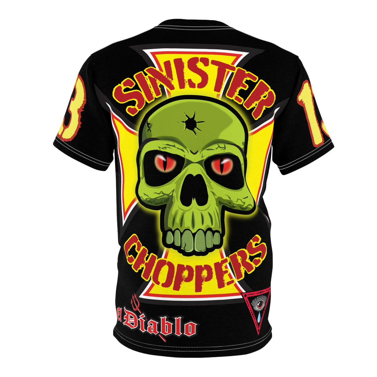 Sinister Choppers Special Edition WAR CUT - HiViZ Super Tee - Black Only - Bullet Hits - Stencil Cut Lettering - Hi colour Graphics - Evil Skulls