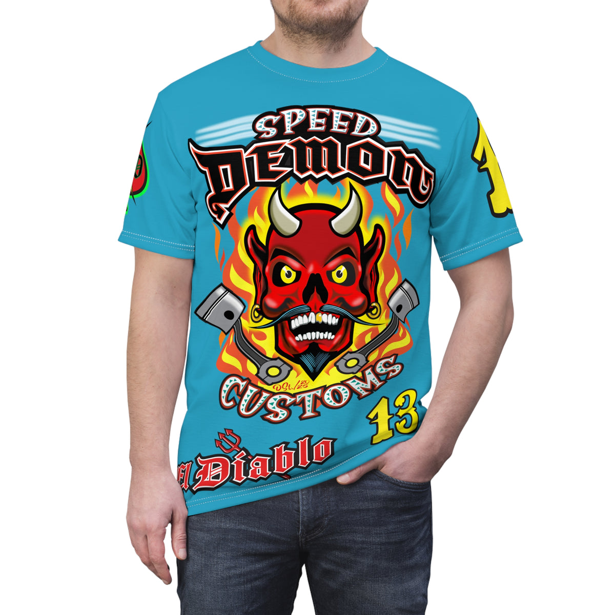 Speed Demon Custom Hell Fire HiViz Unisex Tee - Bold Graphic Harley Enthusiast Super T