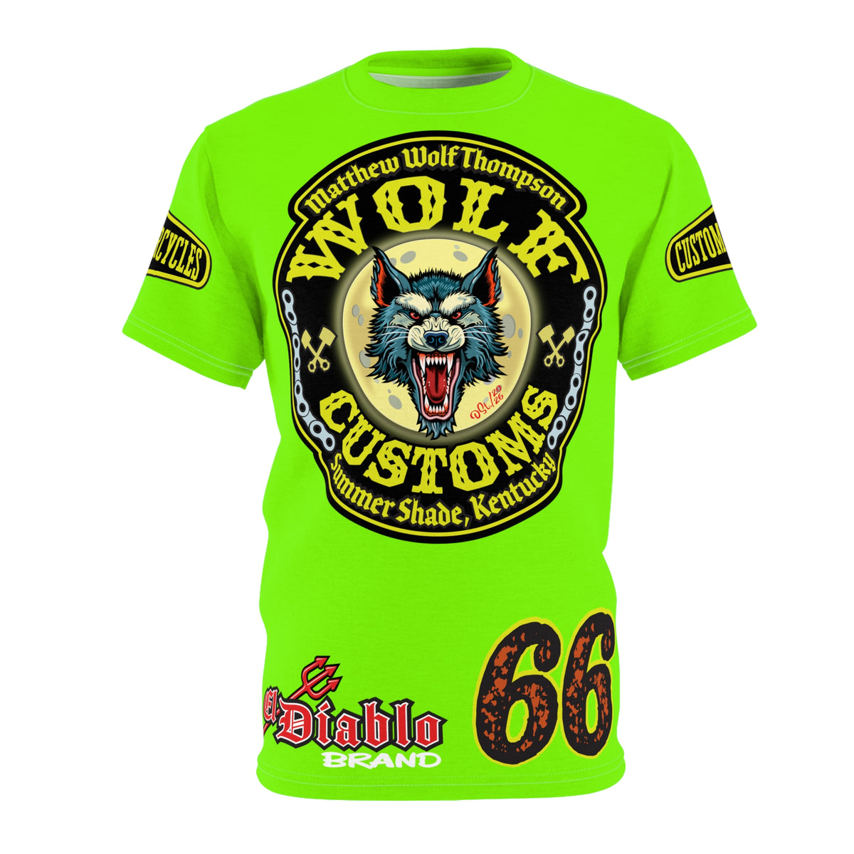 Very Special MWT Wolf Customs 66  Lumina HiViZ Super Riding Tee — Retro Motorcycle Club Shirt, The Best Biker Riding Tee EVER !!!