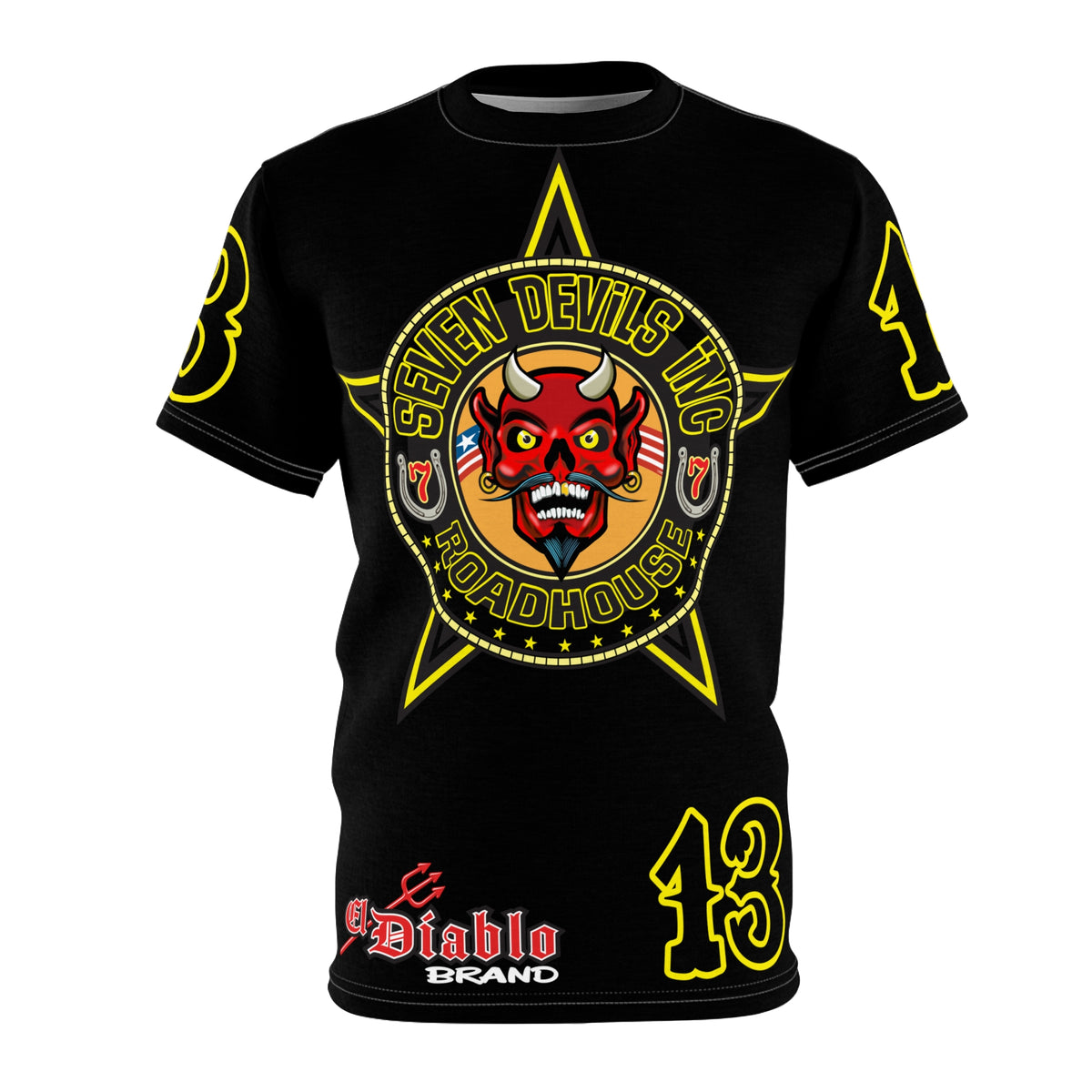 Seven Devils Inc. Roadhouse Black on Black Super Tee — Extreme Edgy Graphics - Bad Attitude Custom Biker Riding Gear