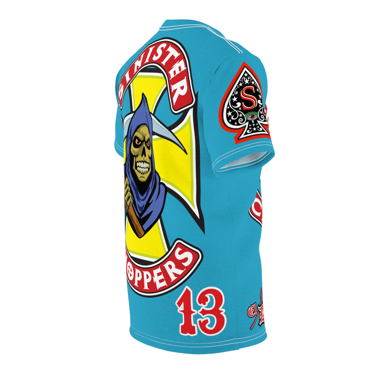 Sinister Choppers HiViz Custom Motorcycles- Electric Blue Reaper Super Tee - High Performance Riding Wear