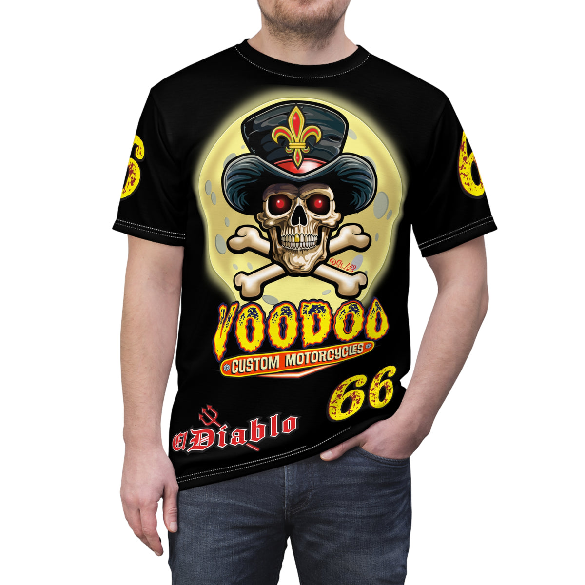 Voodoo Custom Motorcycles Black Magic HiViz Tee, Edgy Graphic Biker Shirt