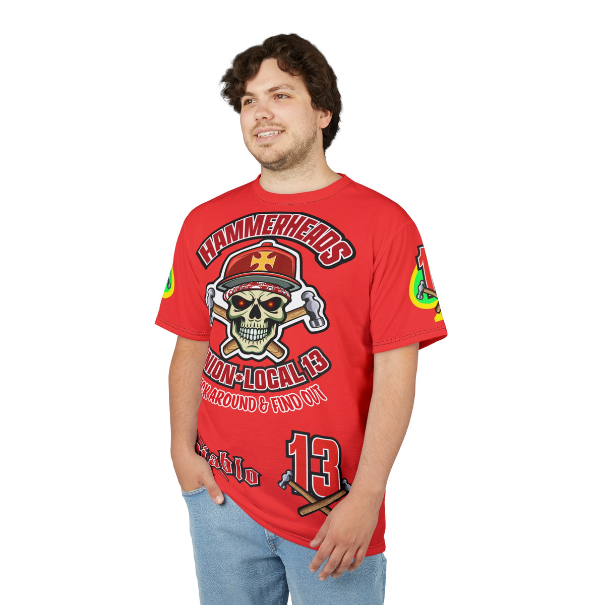 Very Special Hammerheads Union Local 13 - GIANT GRAPHICS !!!!!! - Custom HiViz Motorcycle Riding Tee Shirt _ Super Comfort and Fit