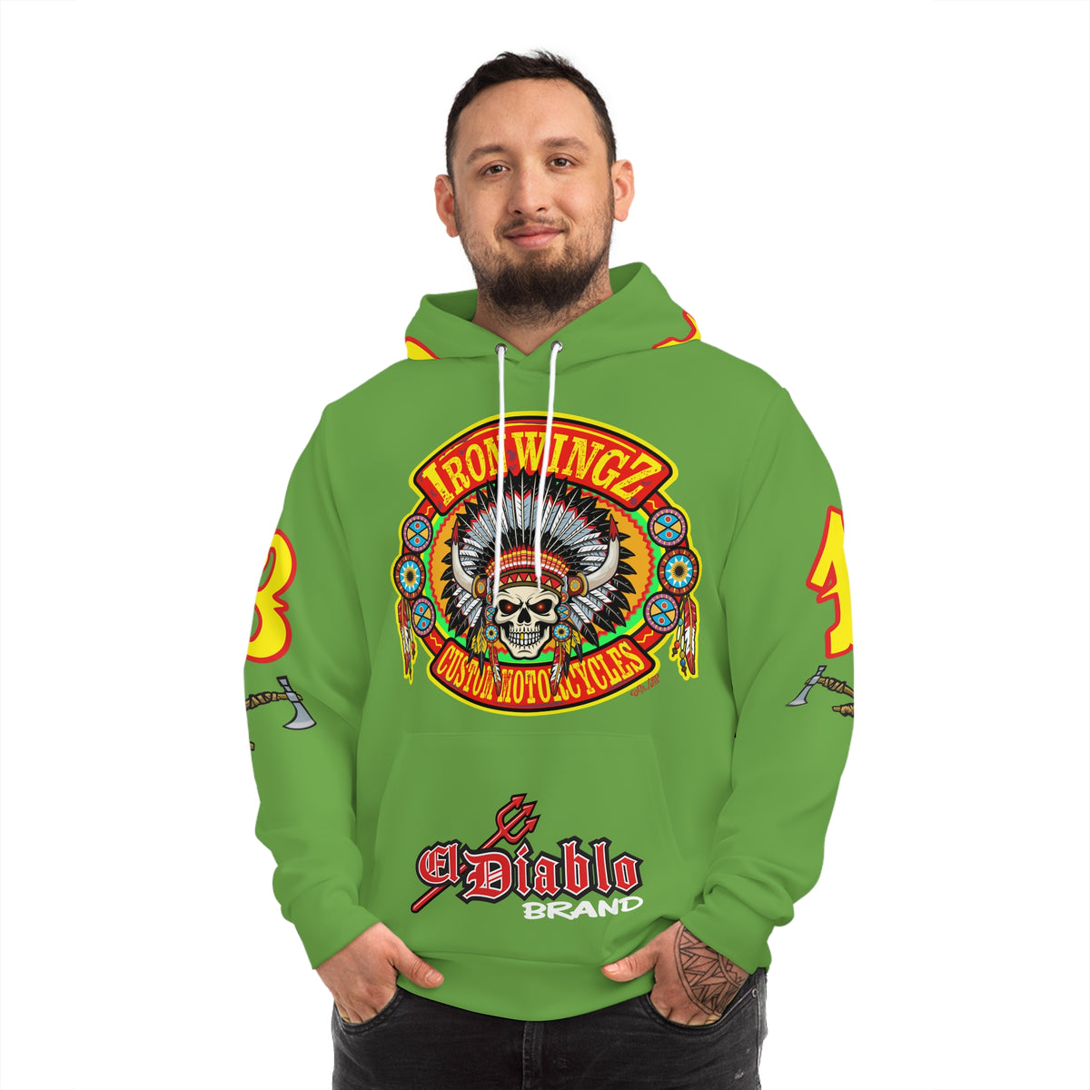 HoodZ Iron WingZ Custom Motorcycles Retro Logo Pullover Hoodie