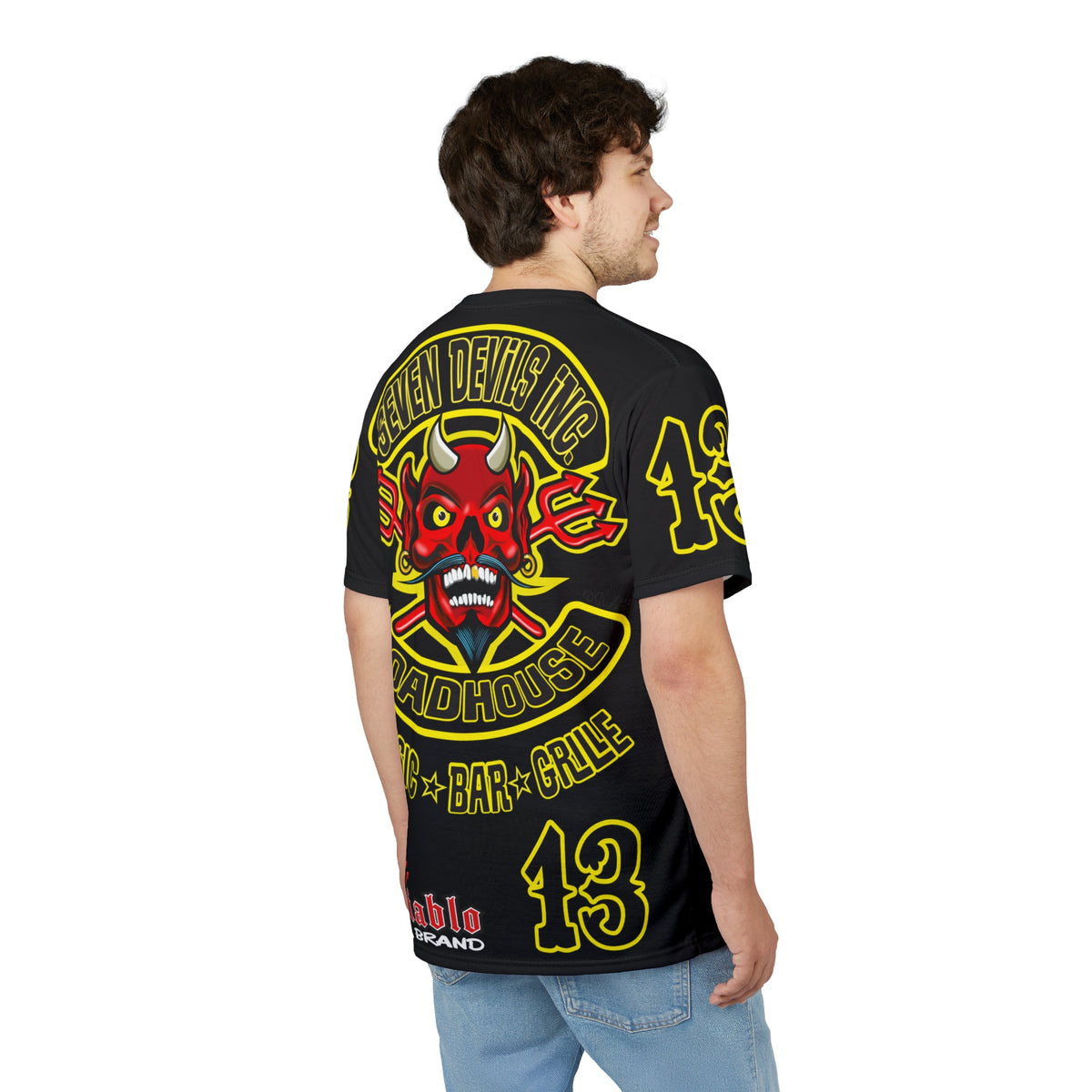 Seven Devils Inc. Roadhouse Black on Black Super Tee — Extreme Edgy Graphics - Bad Attitude Custom Biker Riding Gear