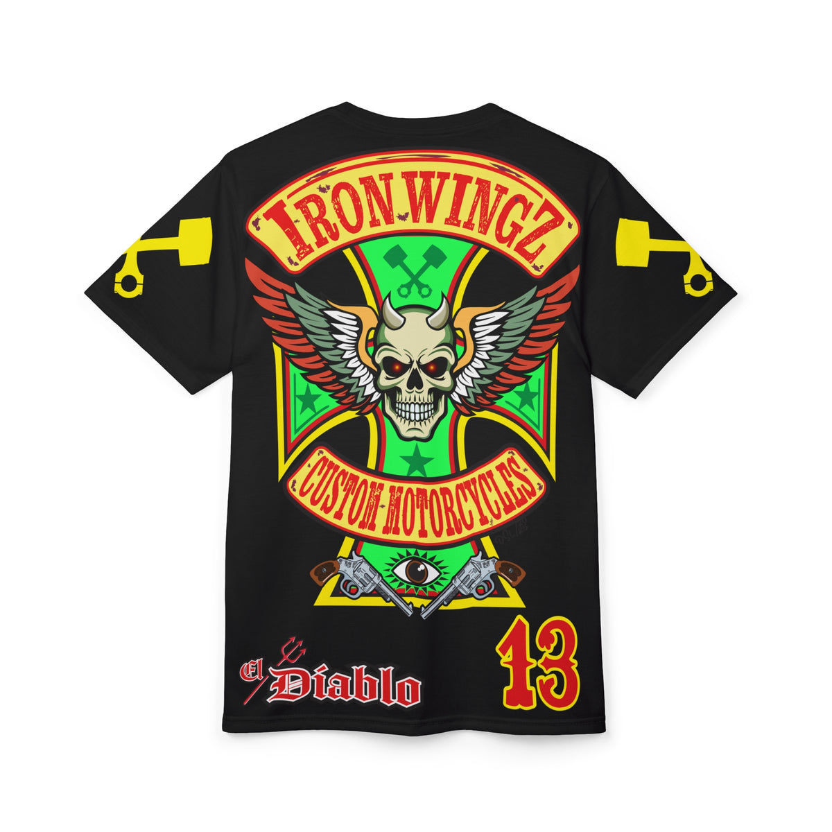 Iron WingZ Customs HIviz Graphic Super Tee, Edgy Streetwear, Customized Apparel, Gift for Bikers