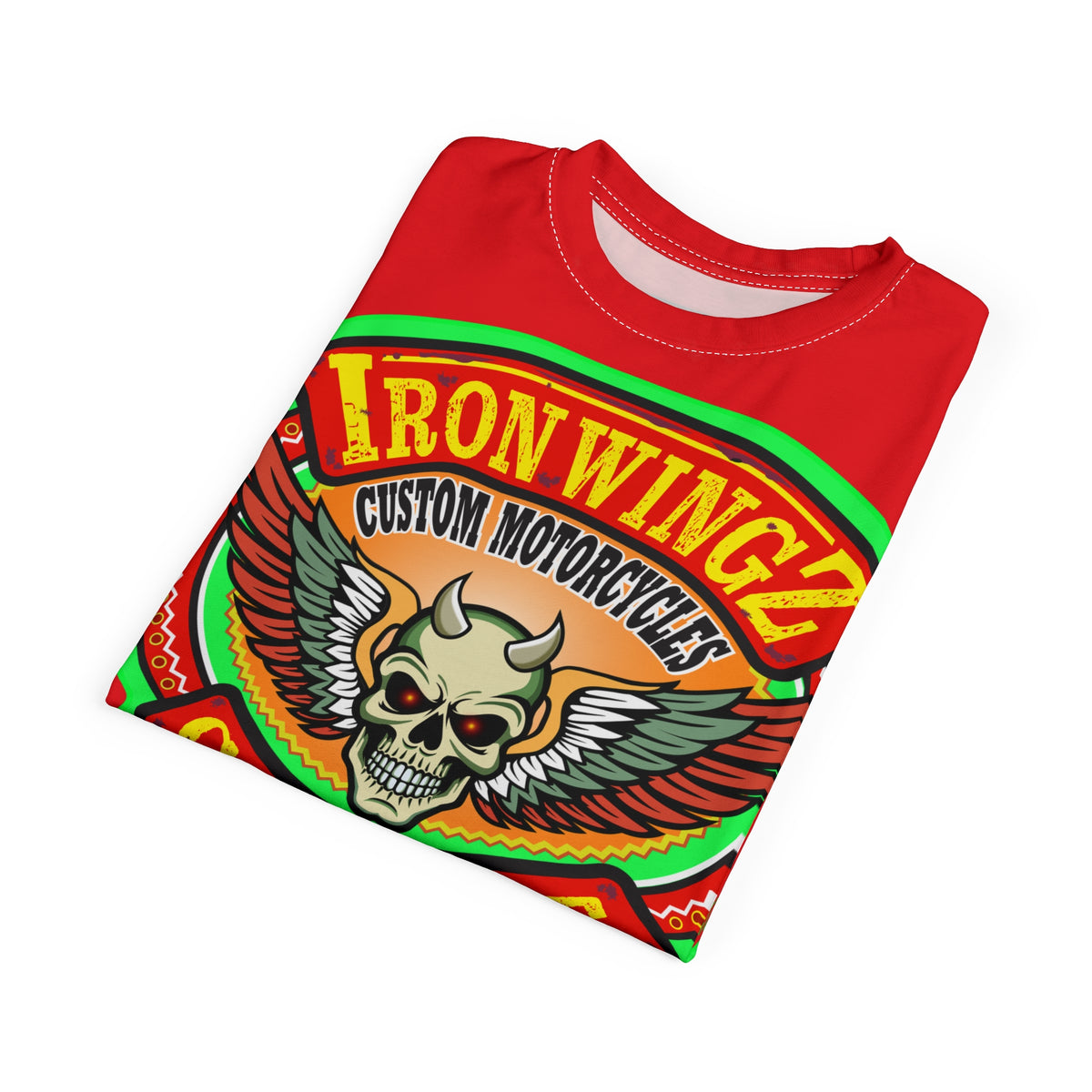 Iron Wingz Custom Motorcycle Skull Super Tee - Badazz Harley Riding HiViz Tee