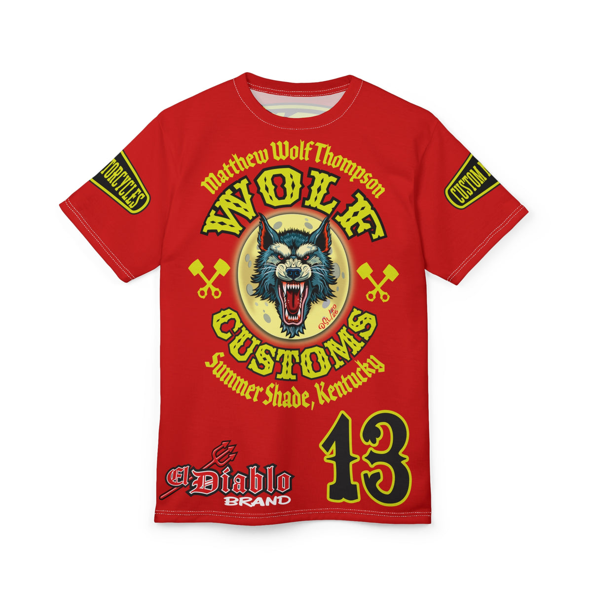 MWT Wolf Customs 13 Black with HiViZ Lumina Graphics -- Super Tee — Retro Motorcycle Club Shirt, The Best Biker Riding Tee EVER !!!