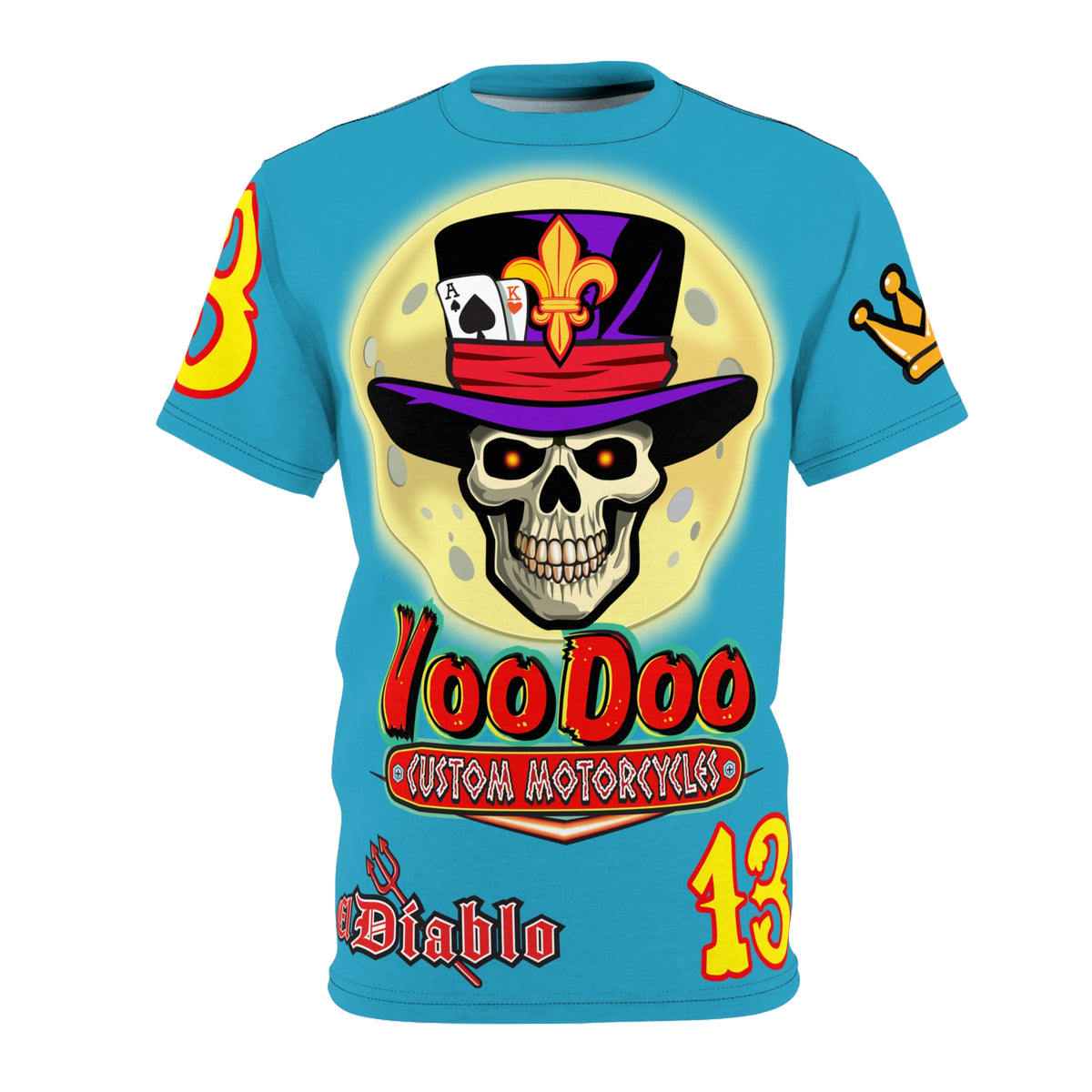 VooDoo Custom Motorcycles Electric Blue HiViz Unisex Graphic Biker Tee
