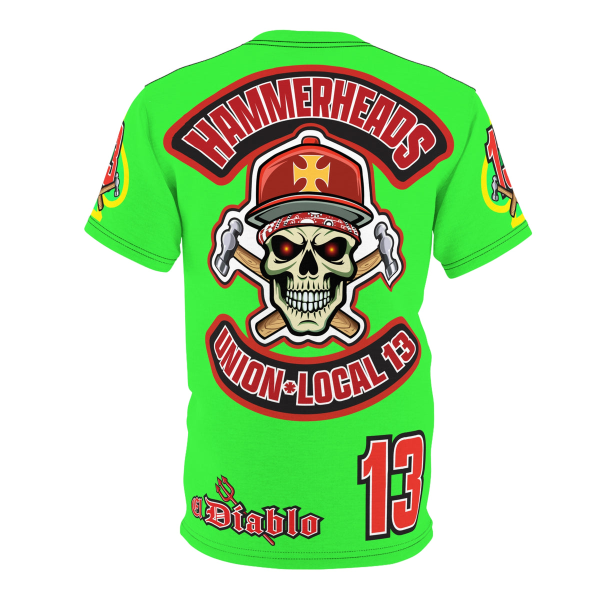 Very Special Hammerheads Union Local 13 - GIANT GRAPHICS !!!!!! - Custom HiViz Motorcycle Riding Tee Shirt _ Super Comfort and Fit