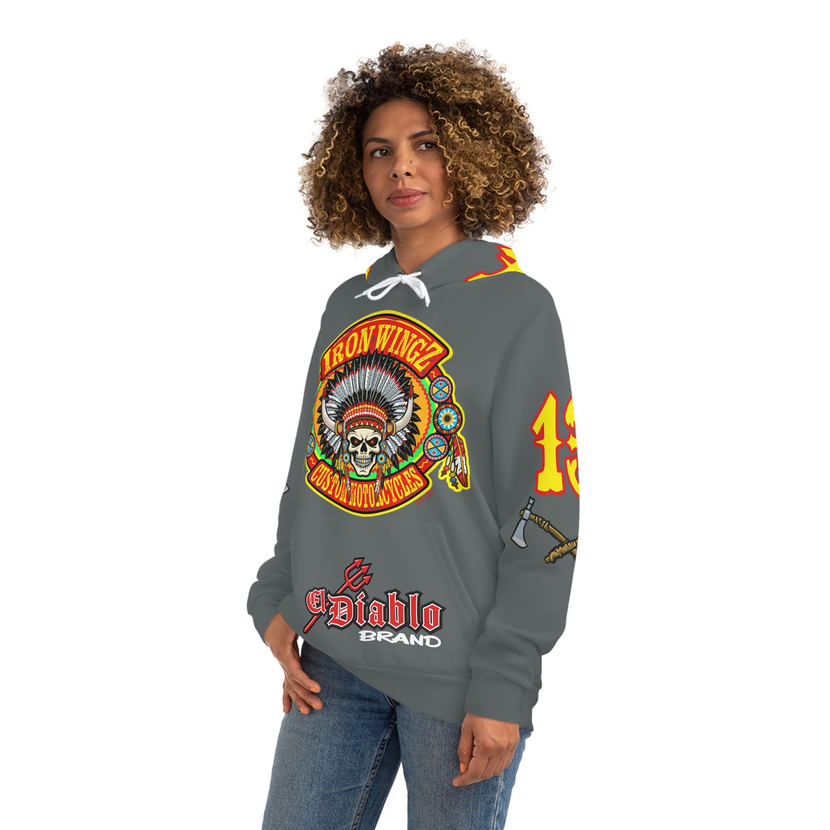 HoodZ Iron WingZ Custom Motorcycles Retro Logo Pullover Hoodie