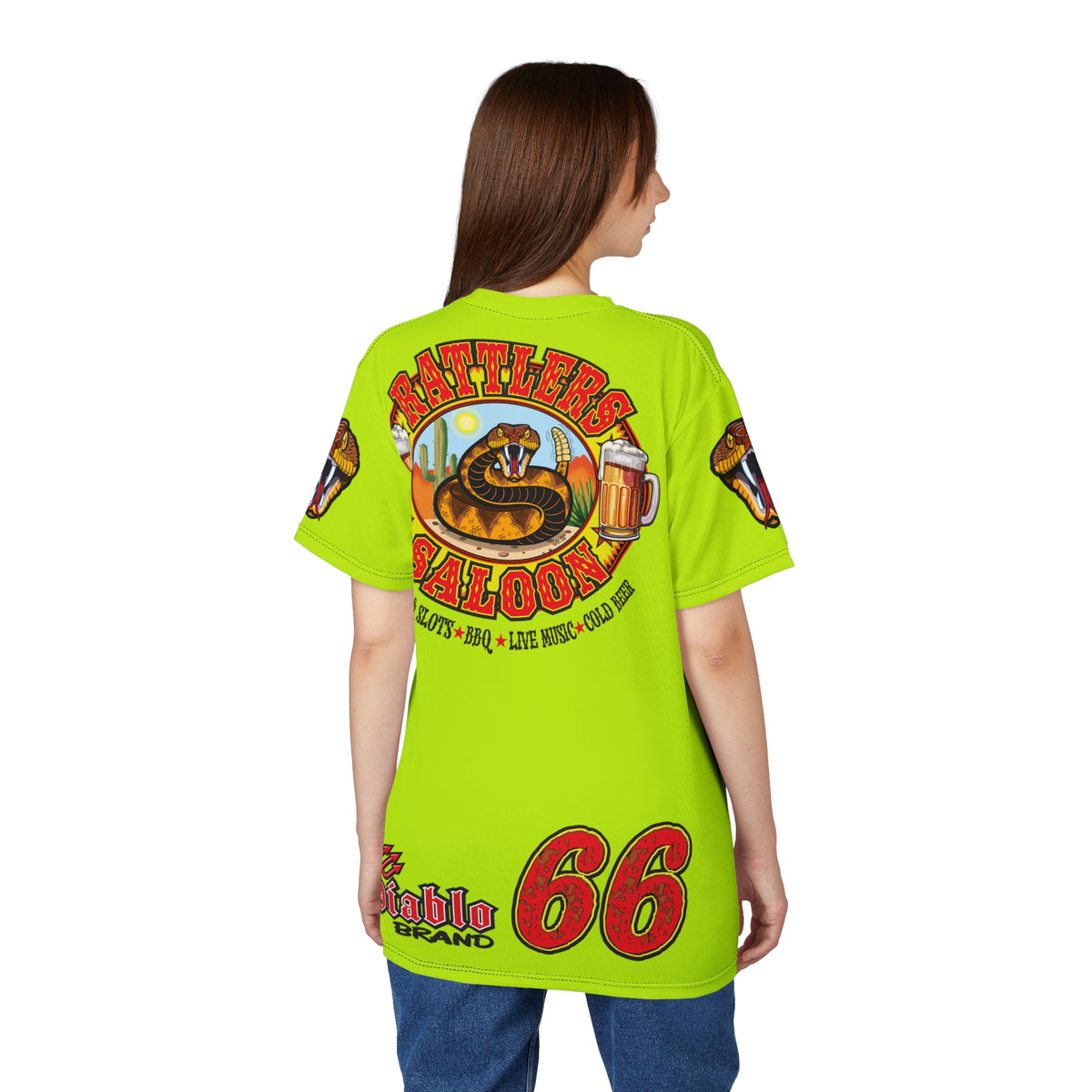 VERY Special Rattlers Saloon  BADAZZ HIVIZ SUPER RIDING TEE — Vintage Biker 66 Graphic Shirt