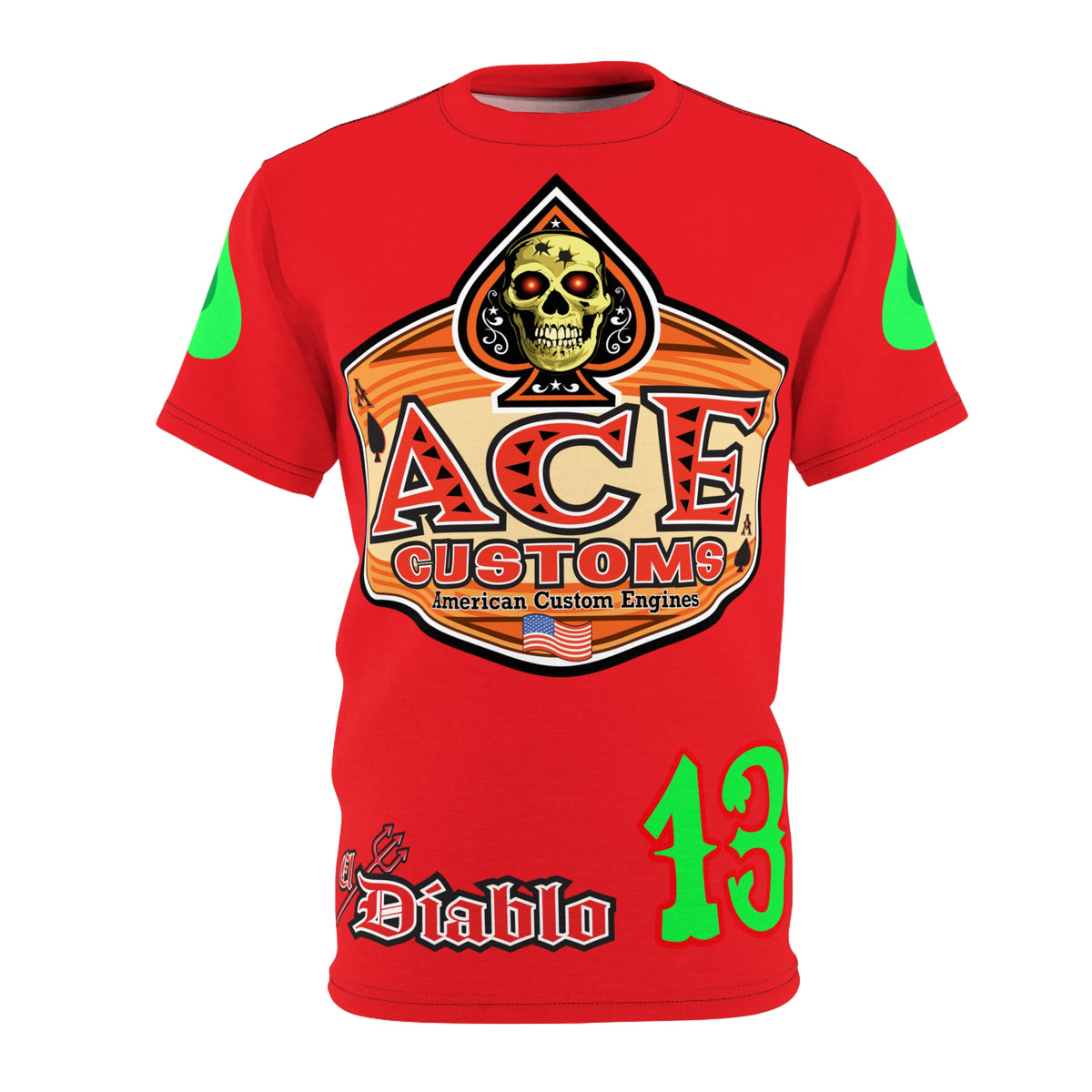 American Custom Engines ACE - Specially Designed Lumina Green  Ace of Spades Death Card High visibility Graphics
