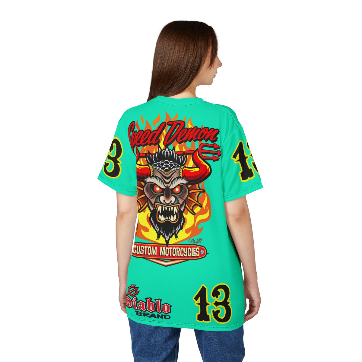 Speed Demon Customs Teal HiViZ Super Tee — Extreme Edgy Graphics - Bad Attitude Custom Biker Riding Gear