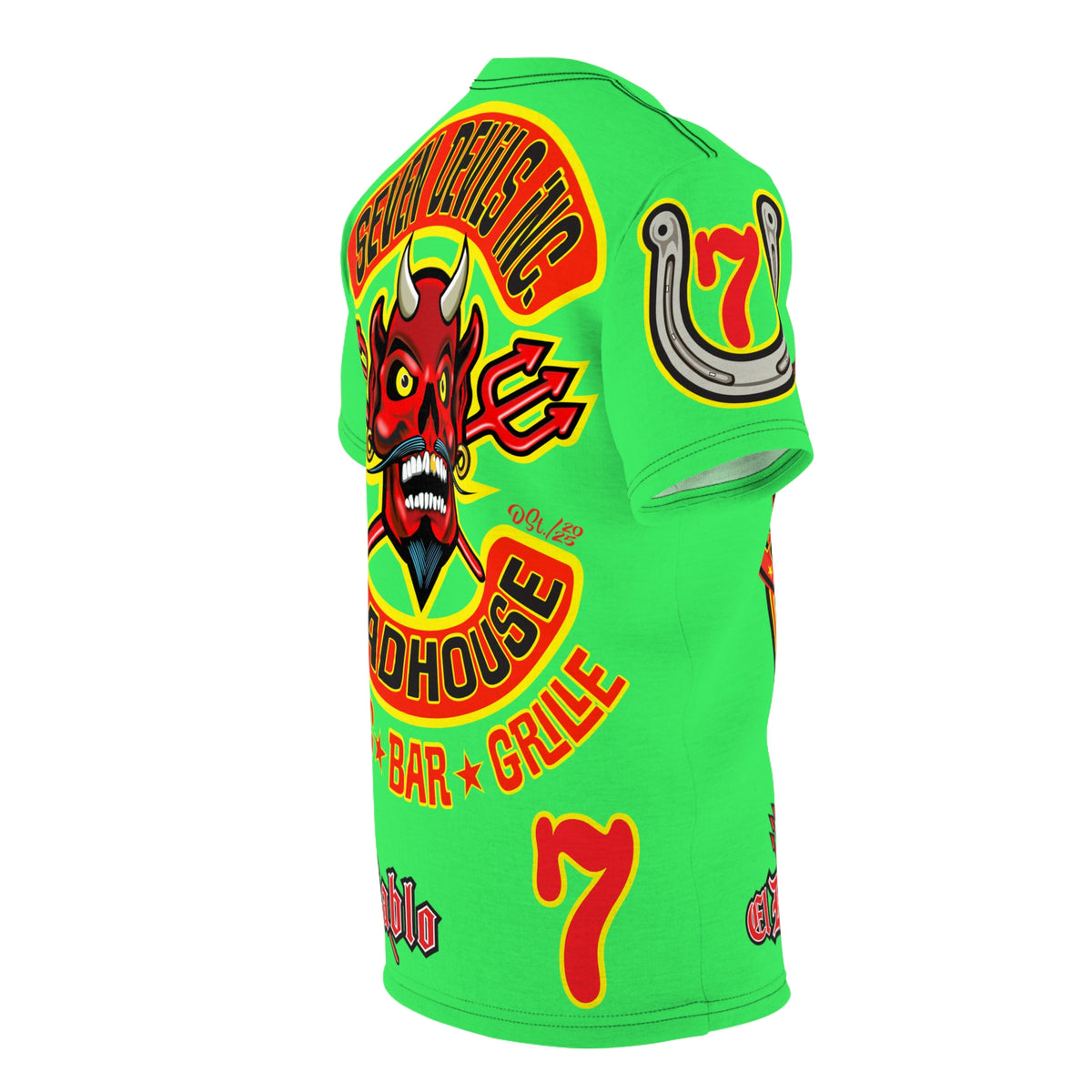 Very Special Seven Devils Inc. Roadhouse HiViZ Graphic Tee - Custom Motorcycle Riding Super Tee, Edgy Streetwear Perfect Fit & Comfort Biker Wear