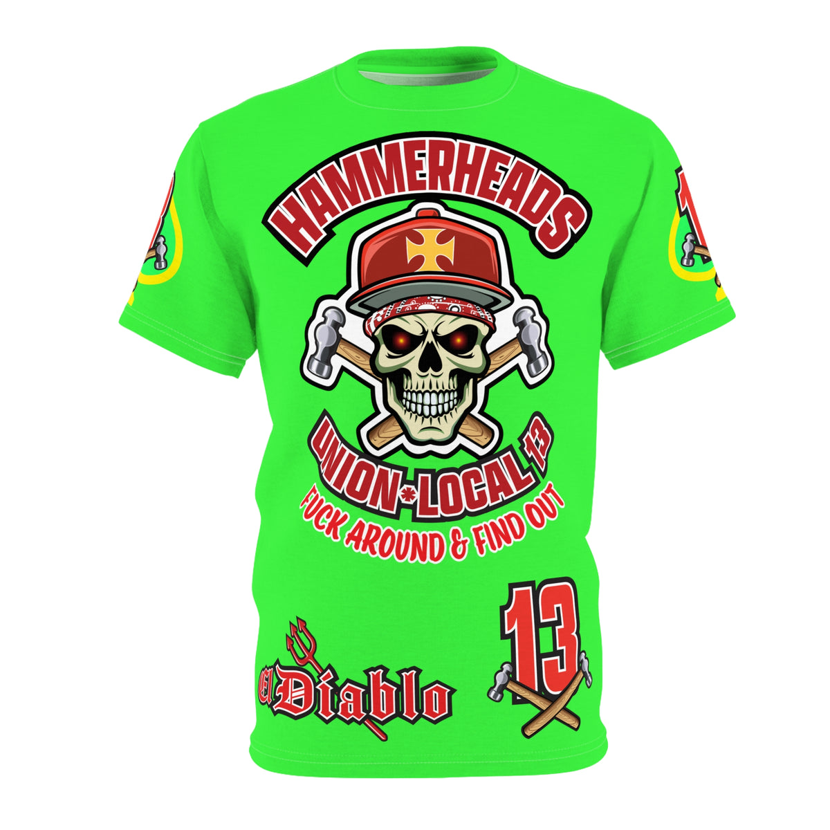 Very Special Hammerheads Union Local 13 - GIANT GRAPHICS !!!!!! - Custom HiViz Motorcycle Riding Tee Shirt _ Super Comfort and Fit