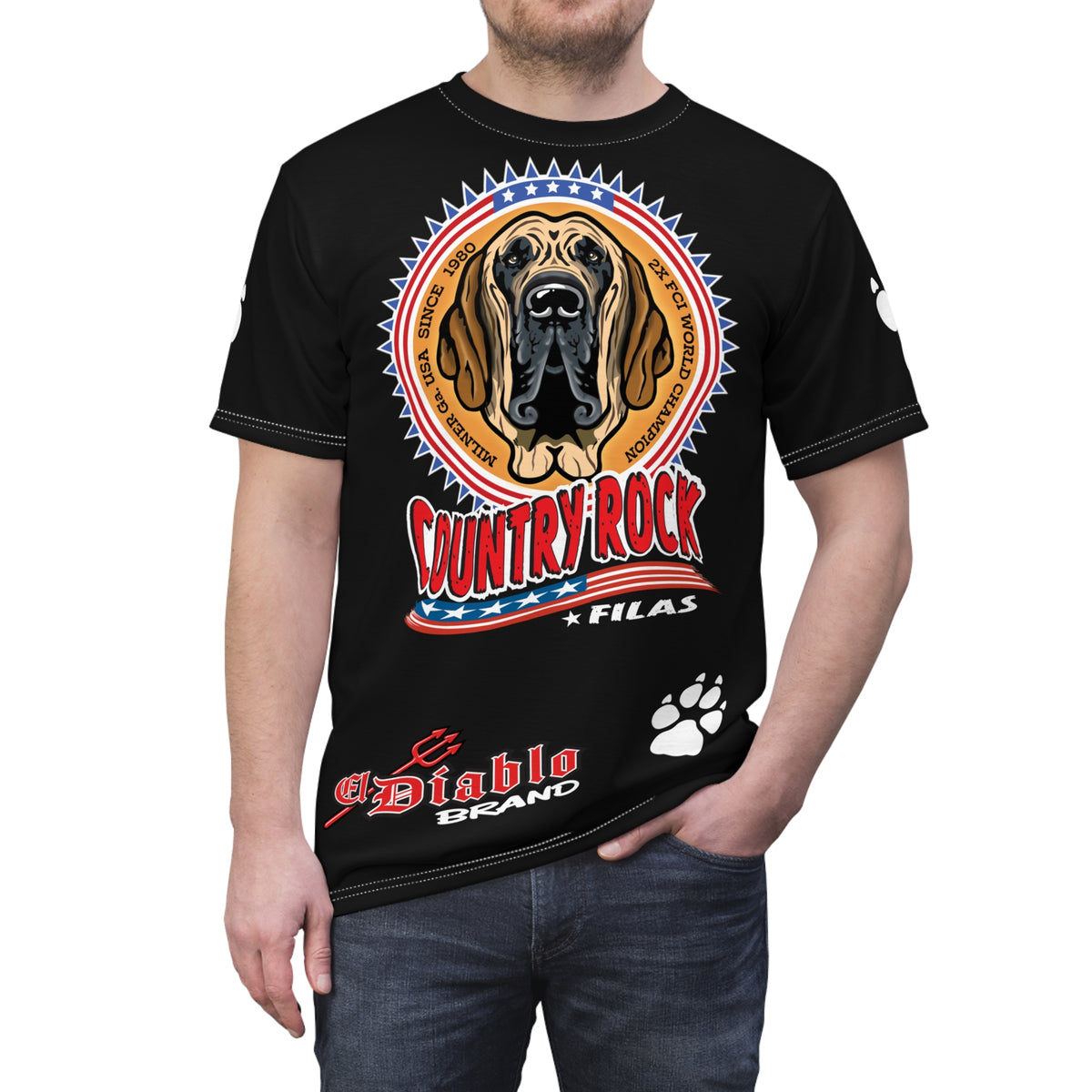 Country Rock Dog Graphic Super Tee — El Diablo Brand Paw Print T-Shirt
