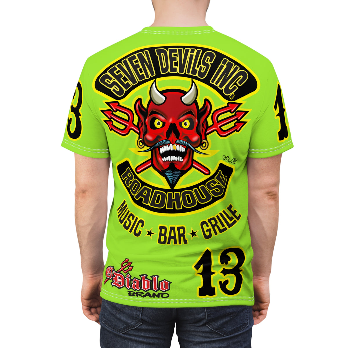 Very Special Seven Devils Inc. Roadhouse HiViZ Super Tee — Extreme Edgy Graphics - Bad Attitude Custom Biker Riding Gear