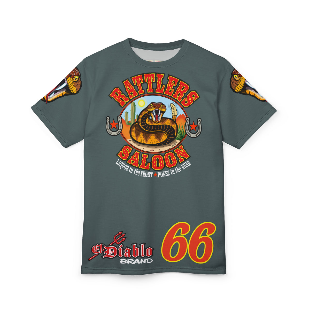 Rattlers Saloon  GREASY GREY SUPER TEE — Vintage Biker 66 Graphic Shirt