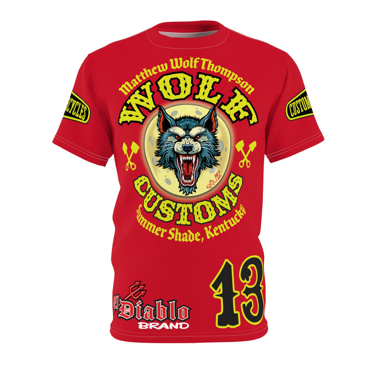 MWT Wolf Customs 13 Black & Lumina Graphics -- Super Riding Tee — Retro Motorcycle Club Shirt, The Best Biker Riding Tee EVER !!!