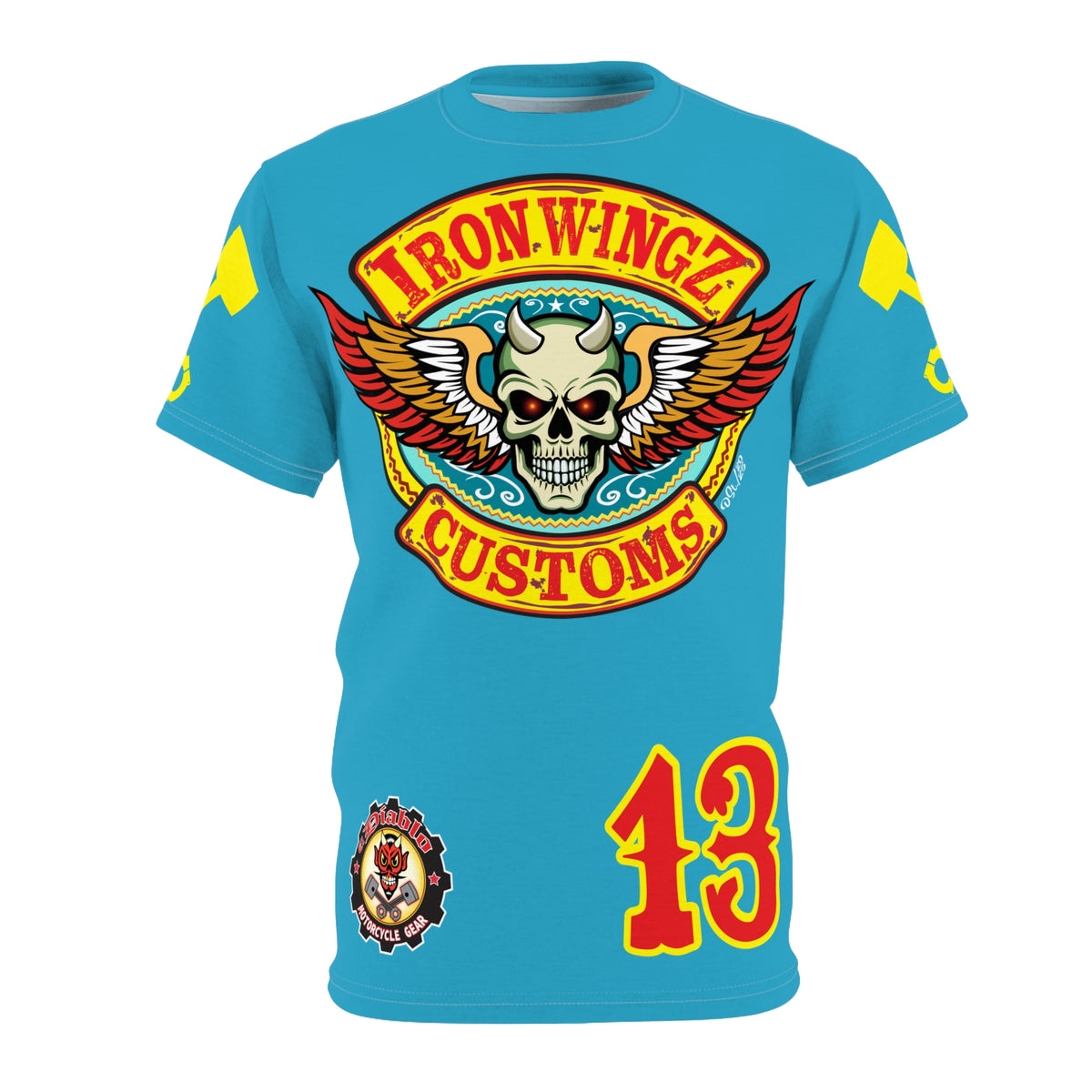 Iron WingZ Customs Electric Blue HIviz Graphic Super Tee, Edgy Streetwear, Customized Apparel, Gift for Bikers