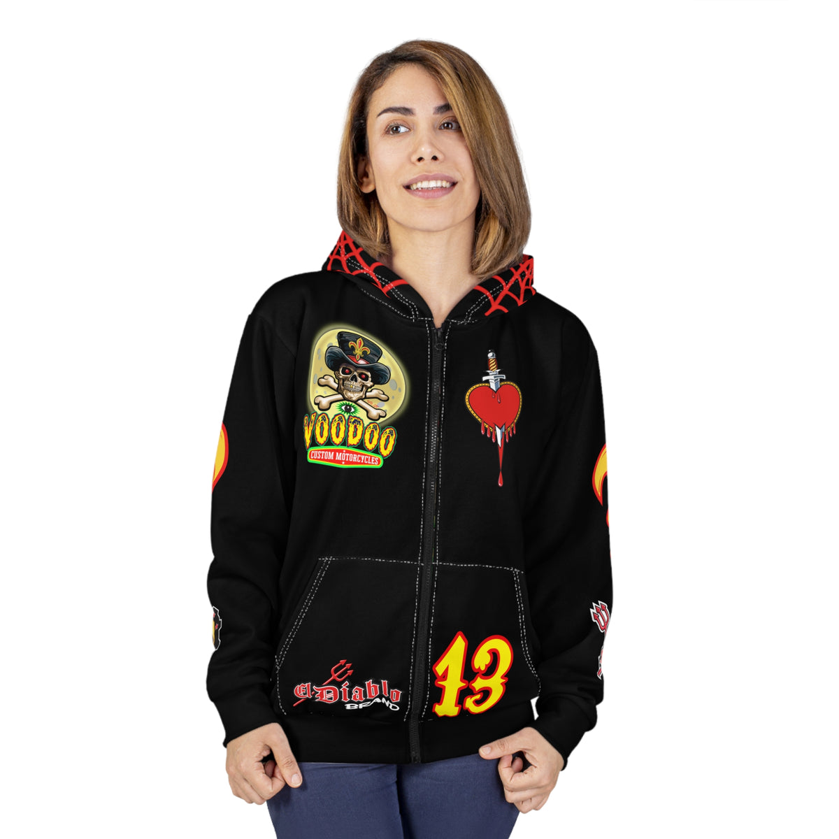 HoodZ VooDoo Customs Bad Moon Risin' Unisex Zip Hoodie - Rockin' Motorcycle Riders Gear - Super Comfortable Fit