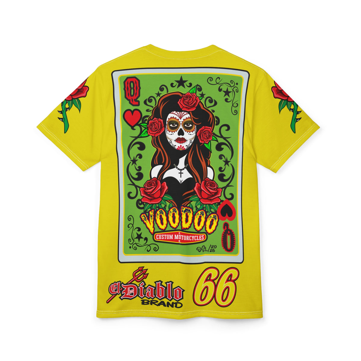 VERY Special HIVIZ Voodoo Custom Motorcycles Tee — Queen of Hearts Graphics - Super Riding Tee