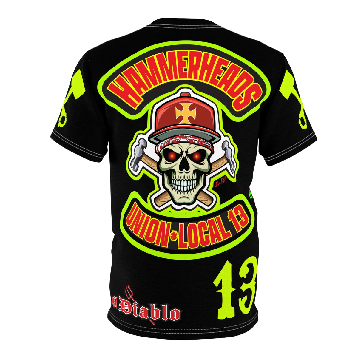Hammerheads Union Local 13 - GIANT GRAPHICS !!!!!! SoCal 619 Special Edition - Custom HiViz Motorcycle Riding Tee Shirt _ Super Comfort and Fit