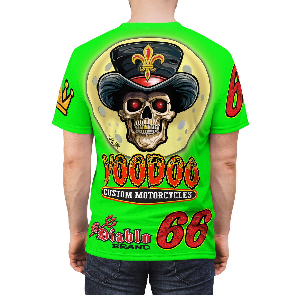 Very Special VooDoo Custom Motorcycles HiViZ  Route 66 Unisex Super Tee - High Performance Riding Gear