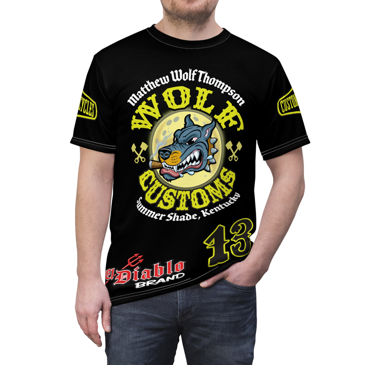 MWT Wolf Customs 13 Black & XL Graphics-Retro Style Super Riding Tee — Retro Motorcycle Club Shirt, The Best Biker Riding Tee EVER !!!
