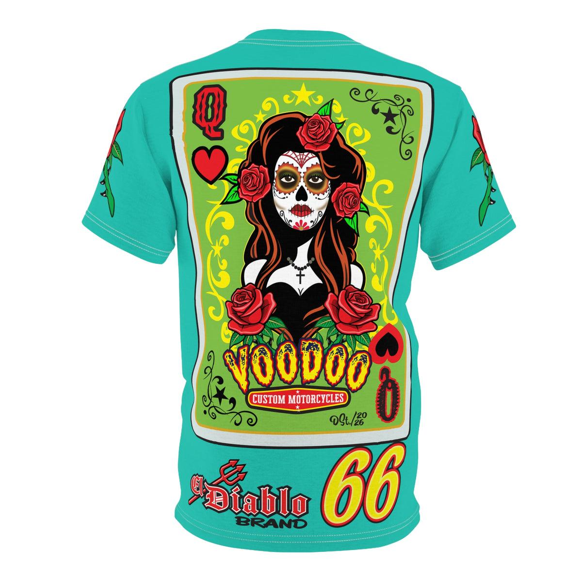 Copy of Voodoo Custom Motorcycles Tee — Queen of Hearts  Graphic Riding Super Tee