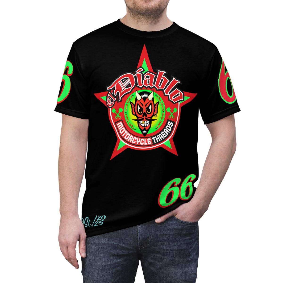 El Diablo Route 66 HiViz Super Tee, Huge HiViz Back Graphic, See & be seen !!!