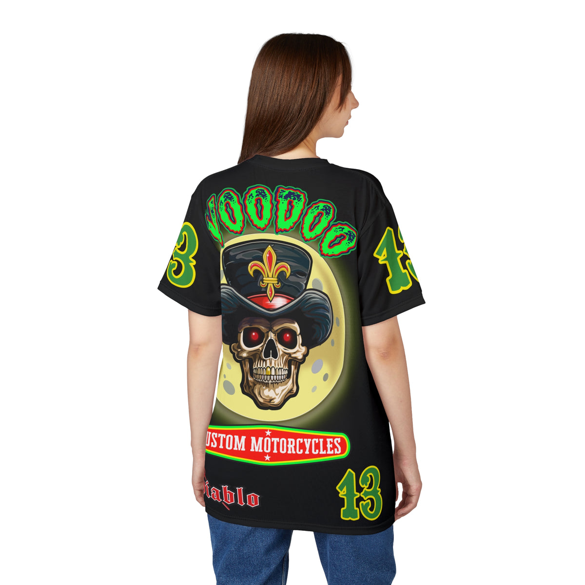 Voodoo Skull Motorcycle HiViz Super Tee, Unique High Colour Graphics Tee, Custom HiViZ Apparel