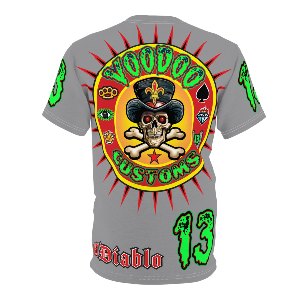 Voodoo Lucky 13 Motorcycles HiViz Grey Ghost Super Tee, Unique Graphic Tee, Custom Riding Apparel