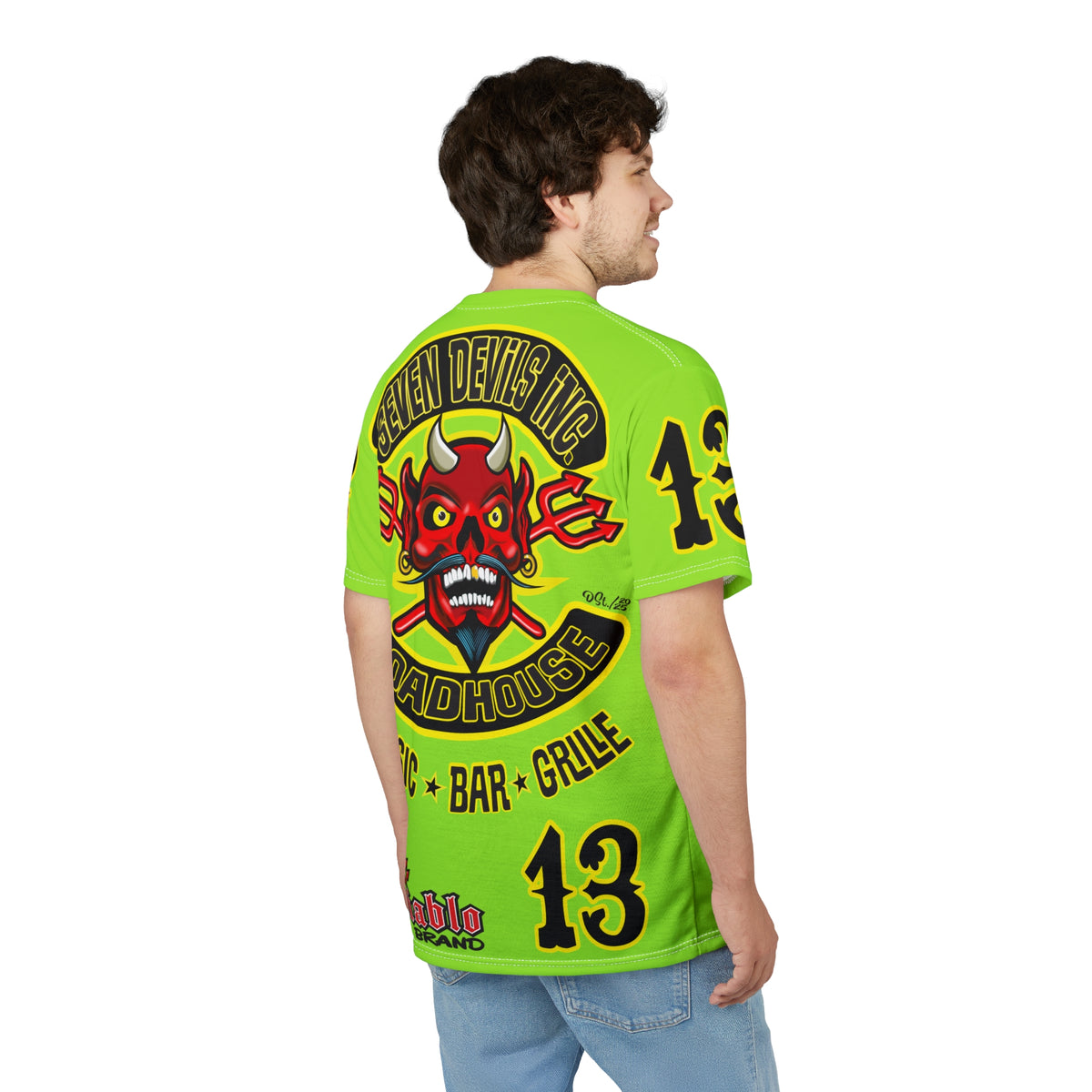 Very Special Seven Devils Inc. Roadhouse HiViZ Super Tee — Extreme Edgy Graphics - Bad Attitude Custom Biker Riding Gear