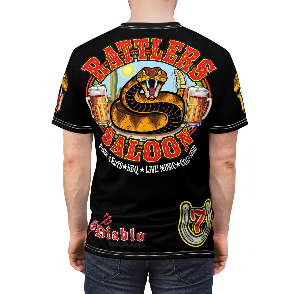 Rattlers Saloon  BADAZZ BLACK SUPER TEE — Vintage Biker 66 Graphic Shirt