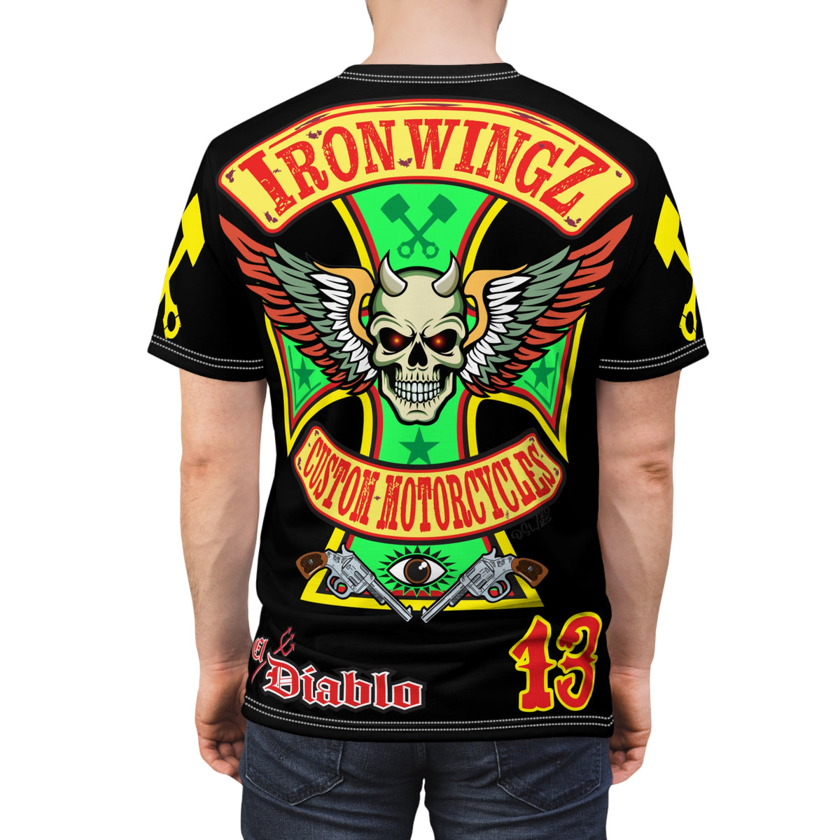 Iron WingZ Customs HIviz Graphic Super Tee, Edgy Streetwear, Customized Apparel, Gift for Bikers