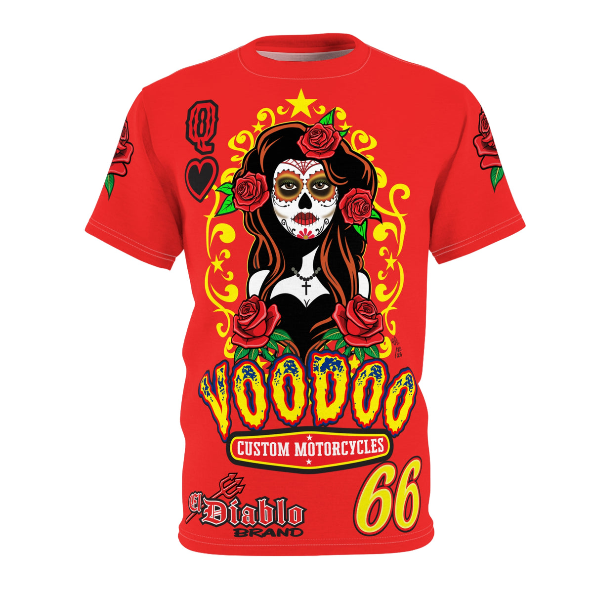 Voodoo Custom Motorcycles Tee — Queen of Hearts  Graphic Riding Super Tee