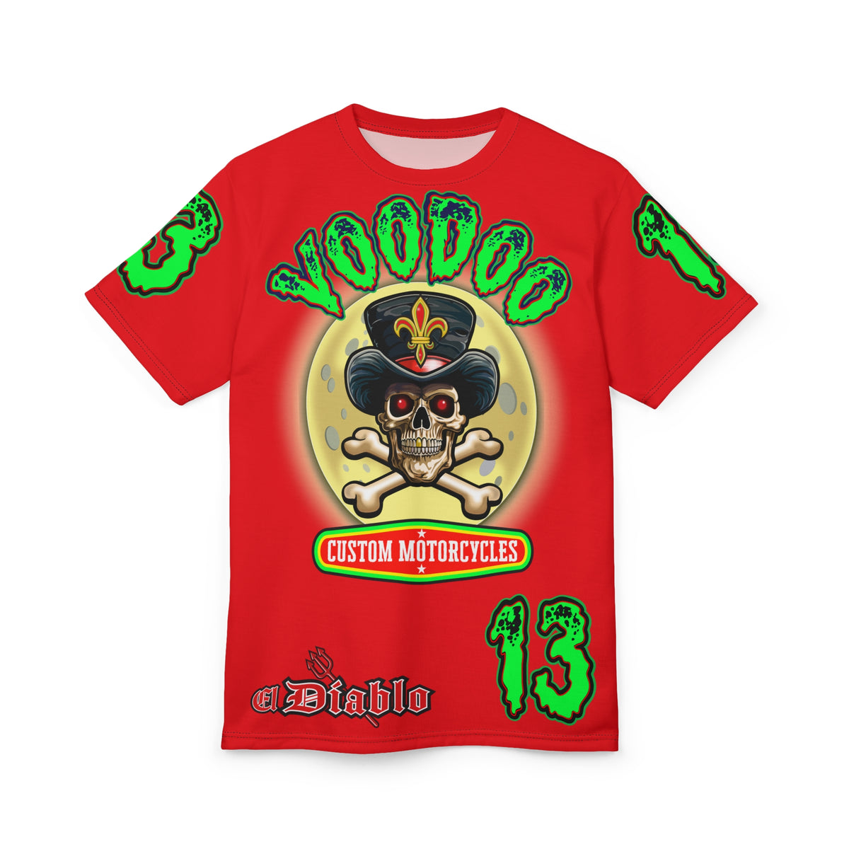 Voodoo Motorcycles HiViz Red Rider Super Tee, Unique Graphic Tee, Custom HiViz Apparel