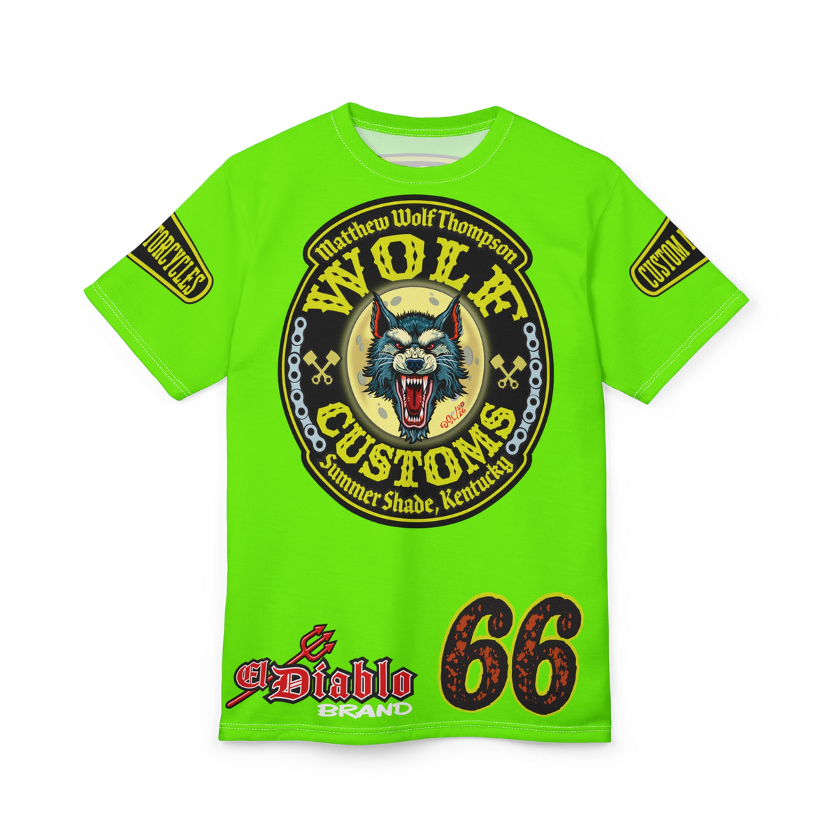 Very Special MWT Wolf Customs 66  Lumina HiViZ Super Riding Tee — Retro Motorcycle Club Shirt, The Best Biker Riding Tee EVER !!!